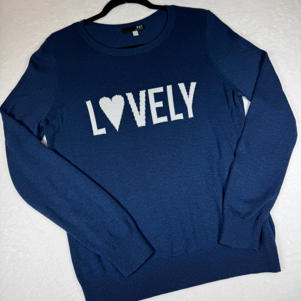Kut from the Kloth Navy Blue‎ Lovely Heart Cashmere Blend Sweater Women's Size M